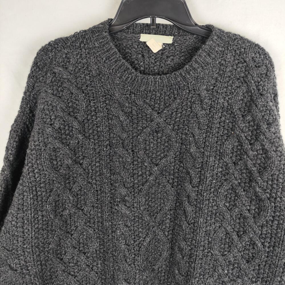 J Crew Sweater Mens XL Gray 100% Wool Hand Knit Chunky Cable Knit Pullover - Picture 2 of 11
